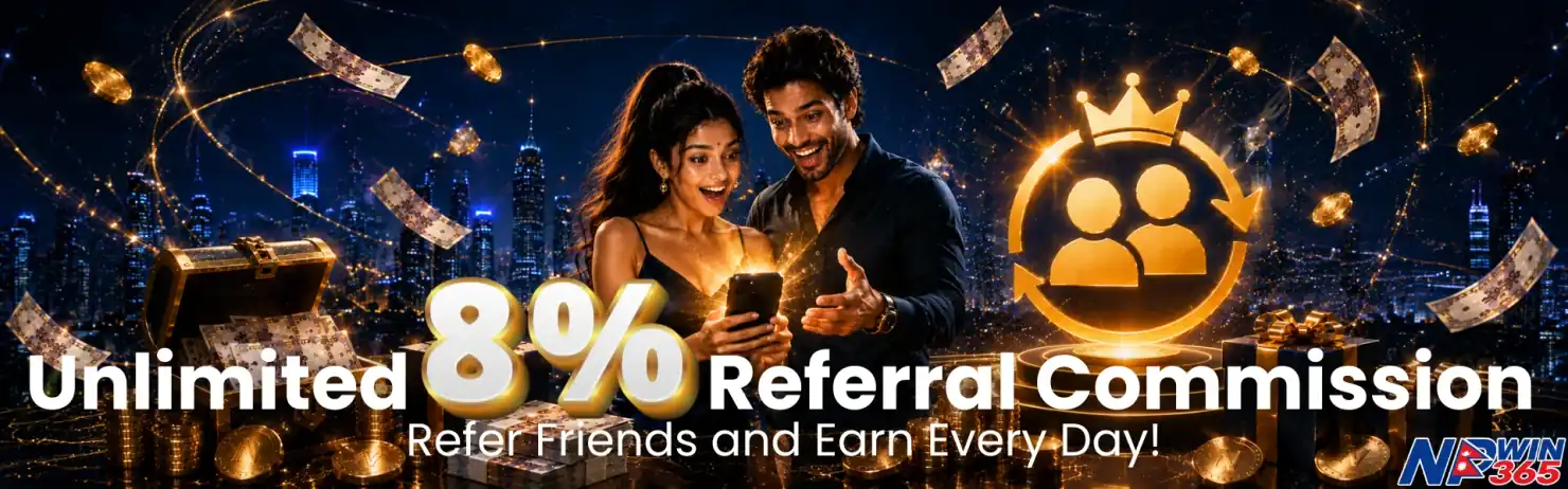 NPwin365 Unlimited 8% Referral Commission — Refer Friends and Earn Every Day — Nepal
