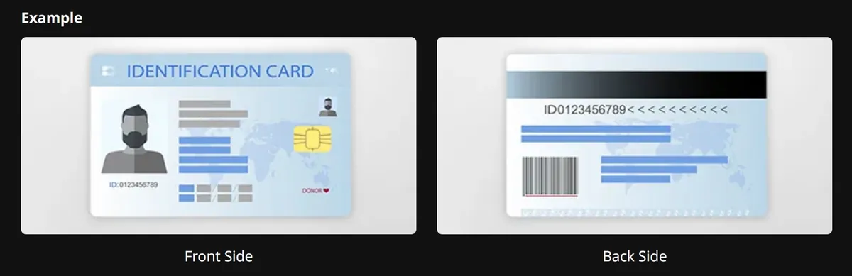 NPwin365 KYC ID document example — acceptable front side and back side of a national identification card